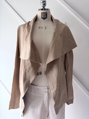 Mackage Lamb Leather Soft Drape Jacket| Minimalist Open Front| Beige | AS IS XXS